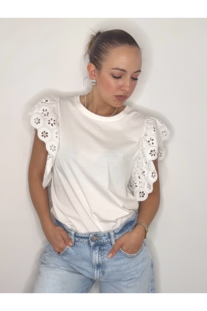 Vicolo - T Shirt Con Manica Sangallo