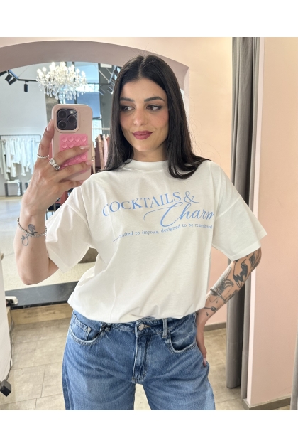Vicolo - T Shirt bianca "COCKTAILS & Charm"