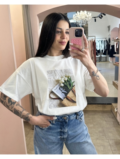 Vicolo - T Shirt Bianca "Tulipani"