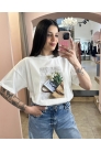 Vicolo - T Shirt Bianca "Tulipani"