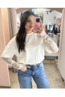 Vicolo - T Shirt Bianca Con Manica In Pizzo