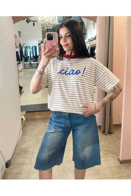 Vicolo - T Shirt righe "Ciao!"