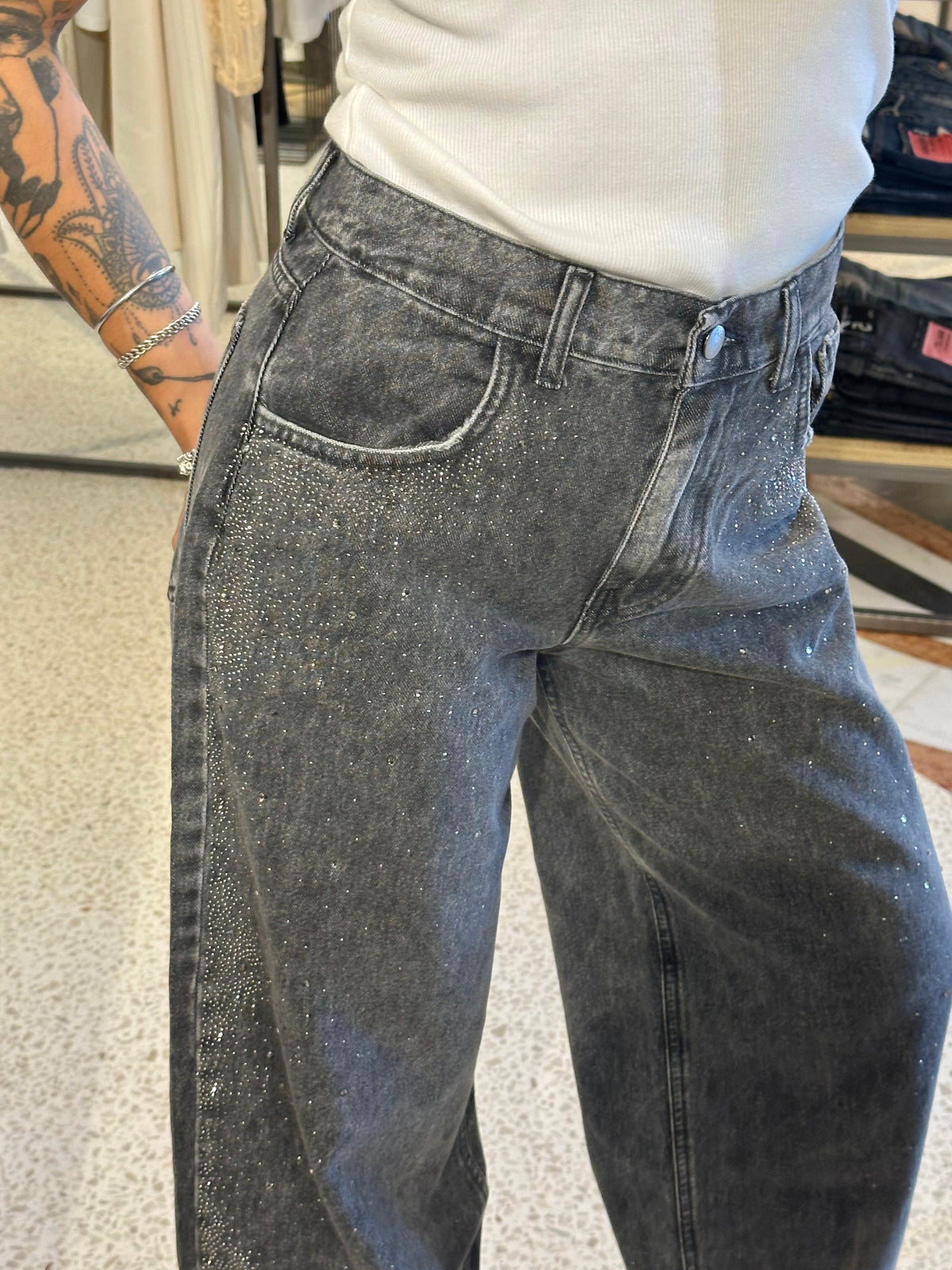 SO ALLURE - Jeans barrel con strass