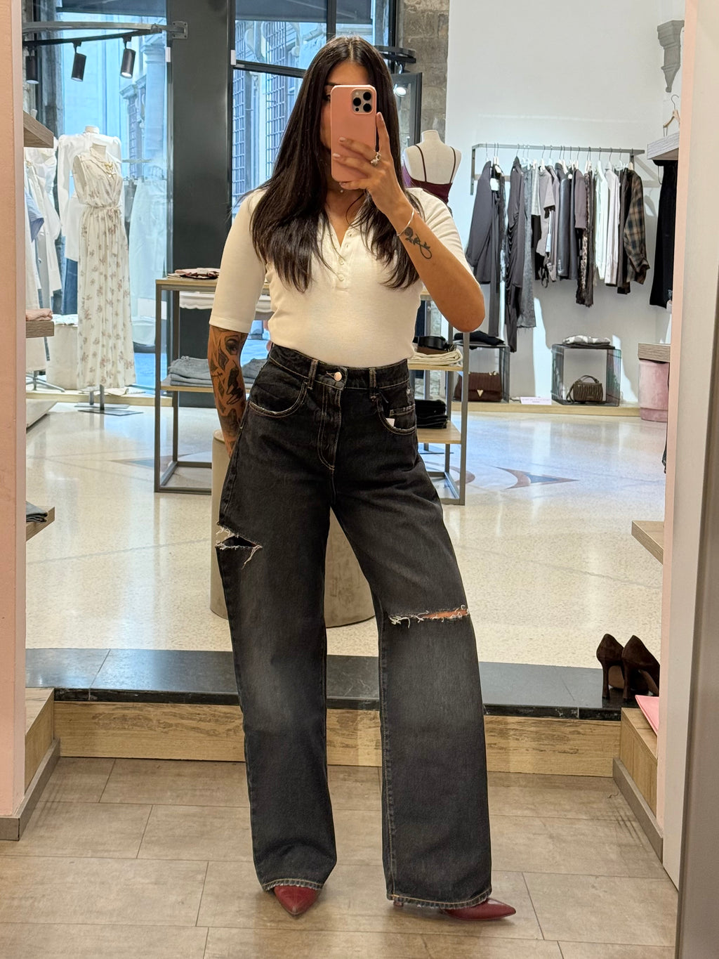 ICON DENIM - Jeans Poppy Nero Con Strappi