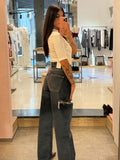 ICON DENIM - Jeans Poppy Nero Con Strappi