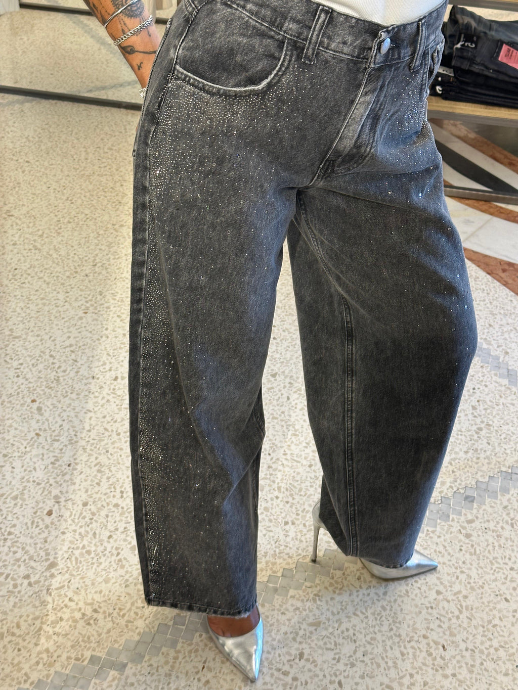 SO ALLURE - Jeans barrel con strass