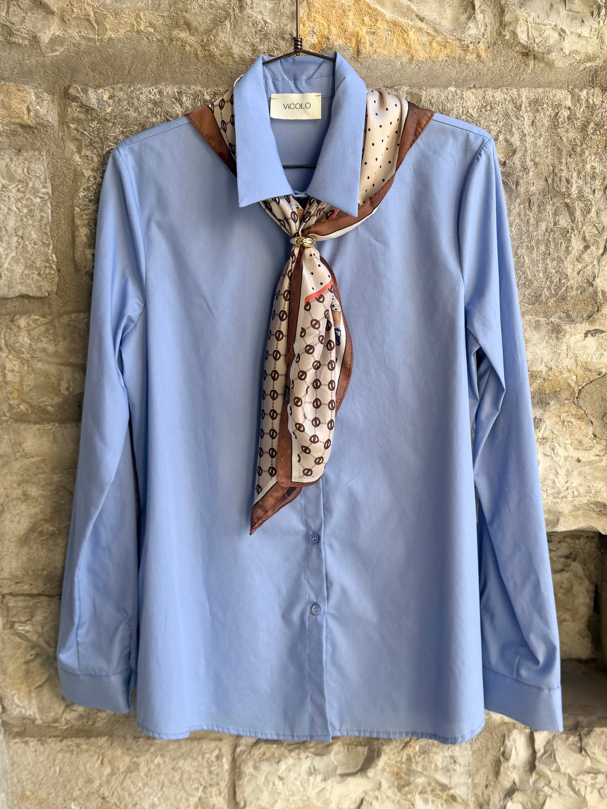VICOLO - Camicia Azzura Con Foulard