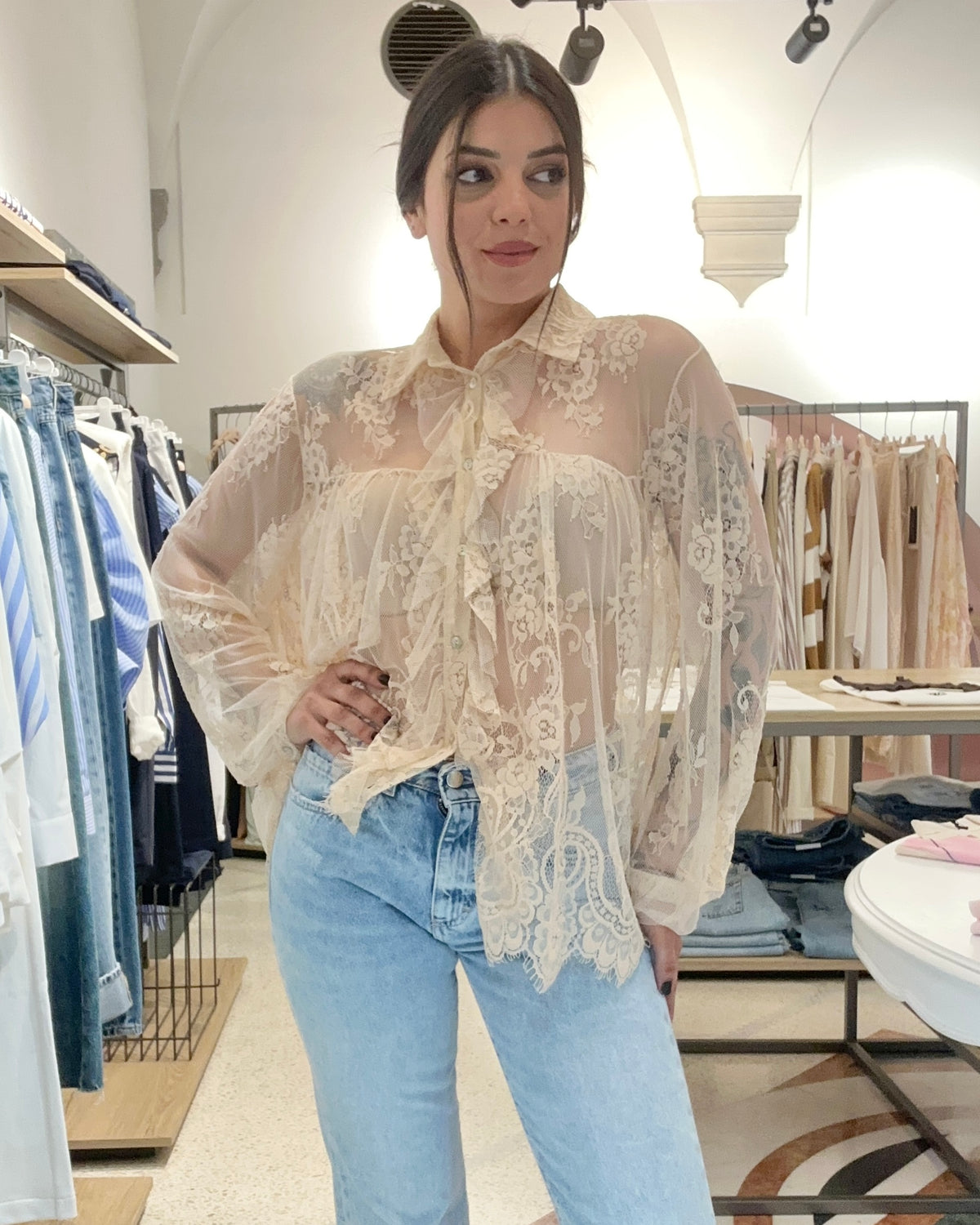 ANIYE BY - Camicia Pizzo Milk