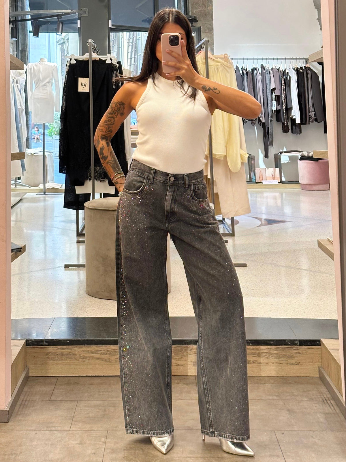 SO ALLURE - Jeans barrel con strass